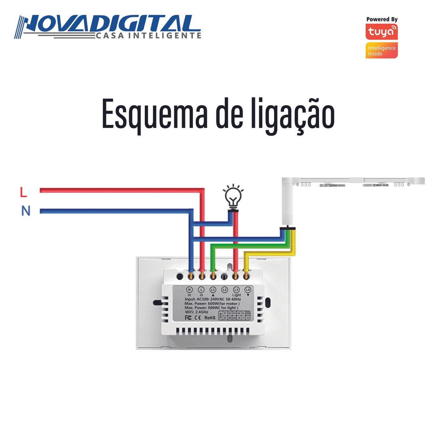 NOVA DIGITAL INTERRUPTOR INTELIGENTE WI-FI 1 BOTÃO COM 1 TOMADA 10A BRANCO  - E-commerce - NT Virtual